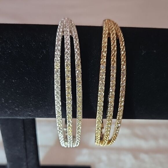 Gold and Silver 6 3/4 inch Bangle Bracelets with Intricate Design - Picture 1 of 5